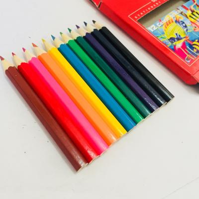 China Promotional Kids Half Size 3.5 Inch 12pcs Mini Color Wooden Pencil Set In Paper Box Round for sale