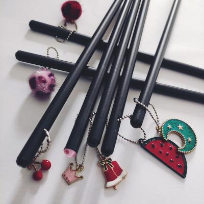 China office & School Pencil Customs Logo Punching HB Black Wooden Pencil With Pendant for sale