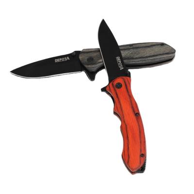 China Screw Release High Quality Stainless Blade Handle Folding Knife Survival Knife Wooden Folding for sale