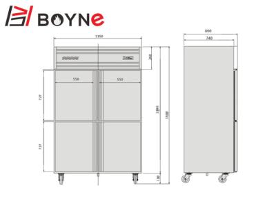 China A porta 4 comercial levanta-se o refrigerador, refrigerador industrial da cozinha de -12°C~-18°C à venda