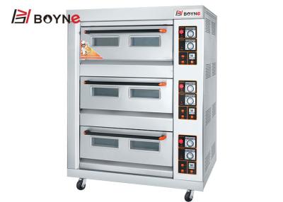 China Het commerciële Duurzame Brood Oven For Cake Shop van Oven Three Deck Six Trays van het Roestvrij staalgas Te koop