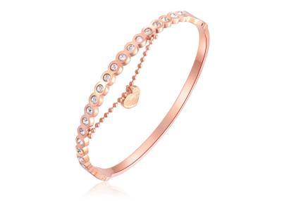 China Stainless Steel Rose Gold Diamond Bangle Bracelet / Rose Gold Charm Bracelet for sale