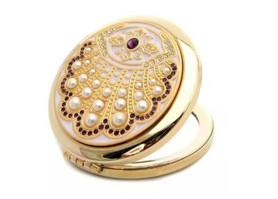 China Zinc Alloy Customize Pocket Make Up Mirror Laser Jeweled For Cosmetics for sale