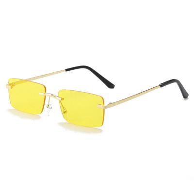 China Fashion Luxury Square Vintage Metal Frame Rectangle Small Gold Summer Rimless Square Frames Sun Glasses for sale