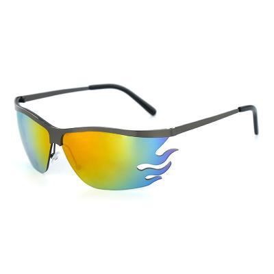 China 2021 Sports Sunglasses Fashion Brand Glass Mount Fire Shape Custom Bicycle Sunglasses Flame Glass Sports Sunglasses Interchangeable Glass for sale