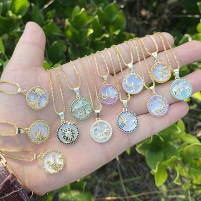 China New FASHIONABLE 18K Gold Plated Zircon Shells 12 Constellation Horoscope Astrology Necklace Pendant Zodiac Sign For Women Girls Jewelry for sale