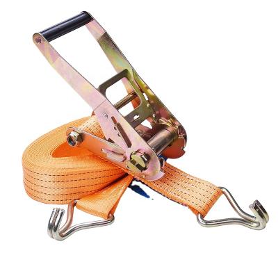 China For Cargo Trucks Orange 50mm Polyester Tie Down Ratchet Straps Heavy Duty With Double J-Hook for sale