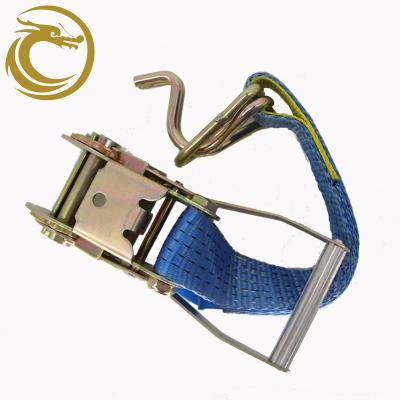 China Heavy Duty Blue PE 50MM Cargo Lashing Belt Ratchet Tie Down With Swan Hooks for sale