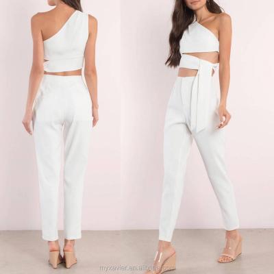 China Anti-pilling ladies fashion design ivory dungarees set featuring a crop top and panties for sale