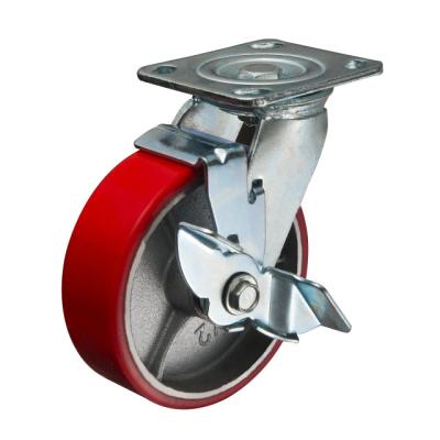 China Wholesale Semi-pneumatic 6 Inch Mini Swivel Roller Bearing Red PU Wheel Industrial Rubber Casters for sale