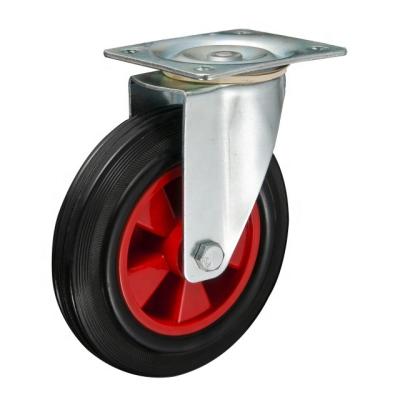 China 212 Series Semi-pneumatic Black Rubber Swivel Core Ball Bearing Steel Industrial Caster Wheel Trolley Caster Wheels for sale