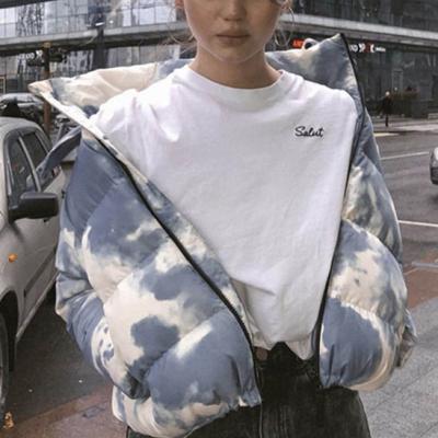 China Lovely Waterproof Jacket For Girls Tie Dye Printing Fashion Puffy Pockets Wholesale Jacket 2020 Coat Women Warm Winter Jackets for sale