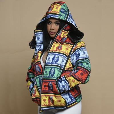 China Warm Hoodie Printing Waterproof Shorts Down Padded Cotton Fashion Stripper Jacket Women Bubble Out Coats for sale