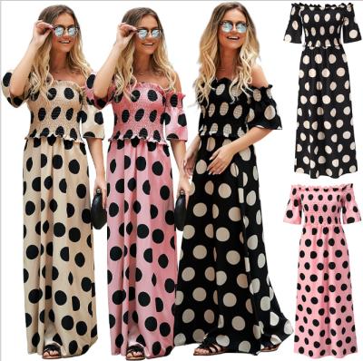 China Foreign Trade Anti-Static Women's Chest Dress Amazon Temperament Wave Dot Printing Dress Shoulder-Wiped Border Loose Skirt Between EUR for sale