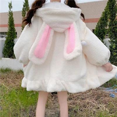 China Japanese coat 2021 new lotus leaf edge lamb wool hooded long-sleeved border European and American women's coat QUICK-DRY beautiful for sale