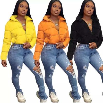 China R5 Anti-wrinkle Fashion Drawstring Yellow Short Winter Coated Women Duck Down Turtleneck Jacket Stripper Zipper Pocket Jacket Bubble Coat for sale