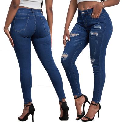 China New Arrivals Breathable Fashion Pantalones Skinny Light Blue Denim Pants Ripped Distressed Women's Jeans for sale