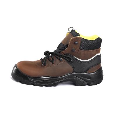 China Crazy Horse Leather S3 Steel Toe Plate Brown Work And Safety Shoes PU Outsole for sale