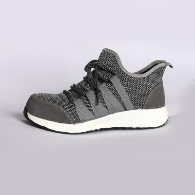 China Brand Grey Flyknit Protective Footwear Work Boots Lace Up Closure EVA Outsole Steel Toe Breathable Safety Shoes for sale