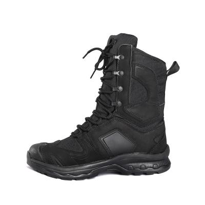 China Metal Eyelets Anti Slip Mesh Lining for Industrial Applications Black Genuine Leather Outdoor Boots for sale