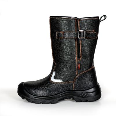 China Shengjie Black Fabric Embossed Cow Leather High Cut Heal Lace Up With Steel PU Sole Protective Safety Shoes for sale