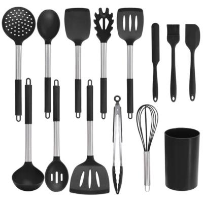 China Sustainable Kitchen Gift Cookware Utensils Sets Spatula Tool Silicone Cookware Set With Steel Handle for sale