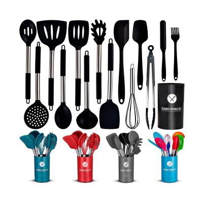 China Sustainable Silicone Cookware With Stainless Steel Handle Silicone Cookware Set for sale