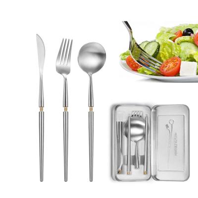 China New Arrival 3PCS 18/8 Flatware Stainless Steel Travel Sustainable Foldable Cutlery Set With Case for sale