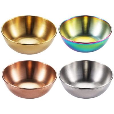 China Viable Mini Individual Round Seasoning Dishes Mini Dipping Bowl Stainless Steel Sauce Dishes Mug for sale