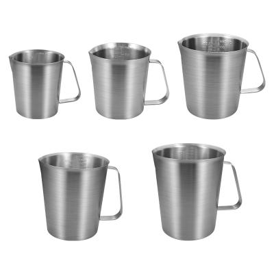 China Novelty Milk Tea Coffee Stainless Steel Measuring Cup Stocked Jug With Inscription With Handle for sale