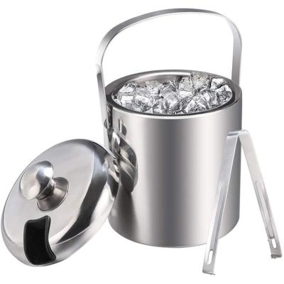 China Amazon Viable Hot Sale Double Wall Stainless Steel Ice Bucket With Lid And Ice Tongs For Bar Accessories for sale