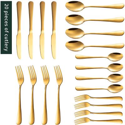 China Viable Wholesale Gold Plated Flatware Knife Fork Spoon Set Stainless Steel Travel Cutlery Set With Box for sale