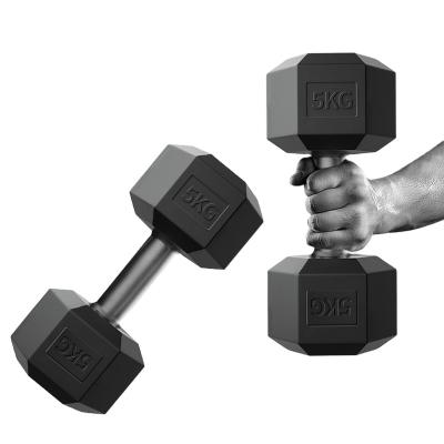 China Black Universal Hex Dumbbells Rubber Wrapped Solid Gym Weight Sets for sale