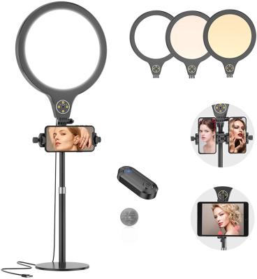 China Makeup/Selfie/Live Stream Video Desk 10 Inch Led Ring Light Tripod 2 in 1 Phone Tablet Mount with Video Conference Lighting Kit Lights Remote Control Ringlight for sale