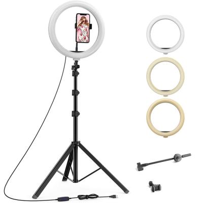 China Wholesale CE WONEW 10 Inch 26cm Aluminum Alloy Ring Light With Stand 2 Phone Holder Microphone Stand Selfie Tripod For tik tok led ring light for sale