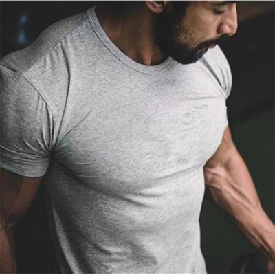 China Fashion high quality fashion gym sport muscle summer men's o-neck short sleeve t-shirts custom blank elastic thin wholesale QUICK DRY fit for sale