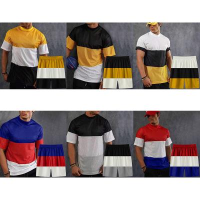 China 2 Piece Splice Men's Breathable White Breathable Color Shorts Sweater Mesh Shorts Set Summer Matching Tracksuits For Men for sale