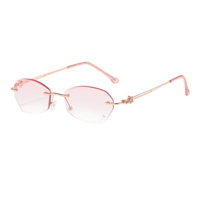 China Rimless Glasses Diamond Crystal Presbyopia Reading Glasses Clear Gradient Classic Fashion Glasses Pink For Women for sale