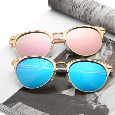 China Sunglasses Metal Eyebrow Pink Mirror Glass Lenses For Women Polarized Customer Own Brand Sunglasses for sale