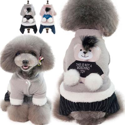 China Sustainable Pet Winter Clothes Cute Teddy Bear Shape Four-Foot Cotton Coat Warm Dog Clothes for sale