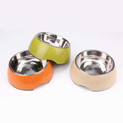 China Sustainable High Quality Bamboo Fiber Pet Bowl Stainless Steel Dog Cat Bowl for sale