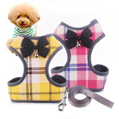 China New Custom Plaid Chest Strap Set Pet Harness Cat Dog Dress Rope Chain Vest Type Traction Belt With Bell for sale