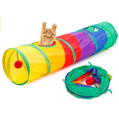 China 3 Colors Pet Channel Tunnel Sustainable Funny Interactive Toy Durable Cat Play Collapsible Tube With Plush Ball for sale