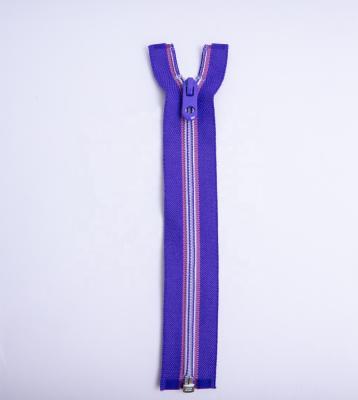 China High Quality White Purple Sliver Tape Self Lock 7# Teeth Open Nylon Zipper for Pants, Swimwear for sale