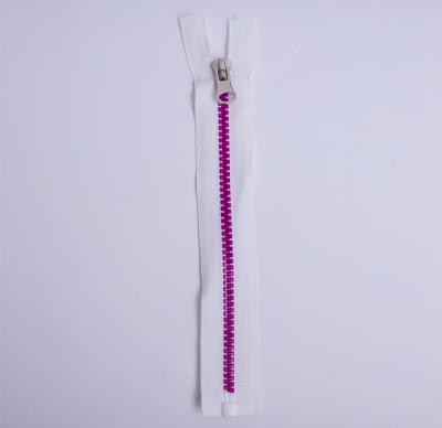 China High Quality Automatic Lock Purple DTM Teeth PVC Resin Plastic PVC Resin Open Transparent Zipper Chain For Packing for sale