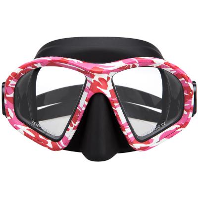 China Liquid Silicone+PC Camouflage Frame Low Volume Silicone Snorkeling Mask Swimmer Training Spearfishing Freediving Mask for sale