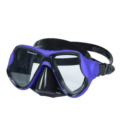 China Sillicon/PC/AL/Rubber tempered glass scuba silicone skirt and strap professional scuba diving mask for swimming for sale