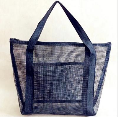 China Madame Fashionable Beach Bag Tote Bag Black Mesh Outdoor Handbags for sale