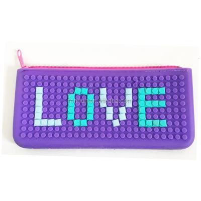 China DIY Pixel Silicone DIY Pencil Bags New Kids Puzzle School Pen Pouch for sale