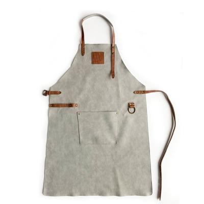 China Drink/Food PU Chef Butchers BBQ Eco-Friendly Leather Kitchen Cooking Waterproof House Garden Work Apron With Pocket Oversleeve Waist Apron for sale